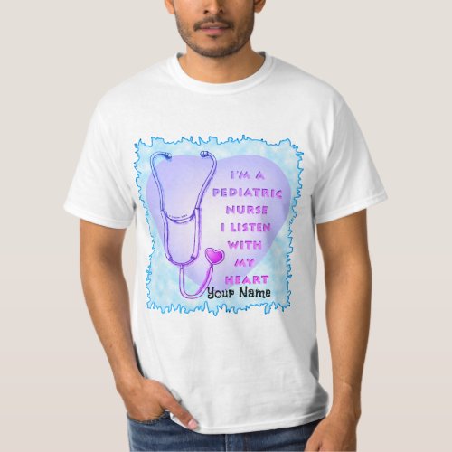 Pediatric Nurse Stethoscope Heart custom name T_Shirt