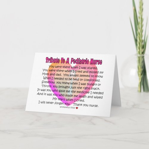 Pediatric Nurse Tribute  Card