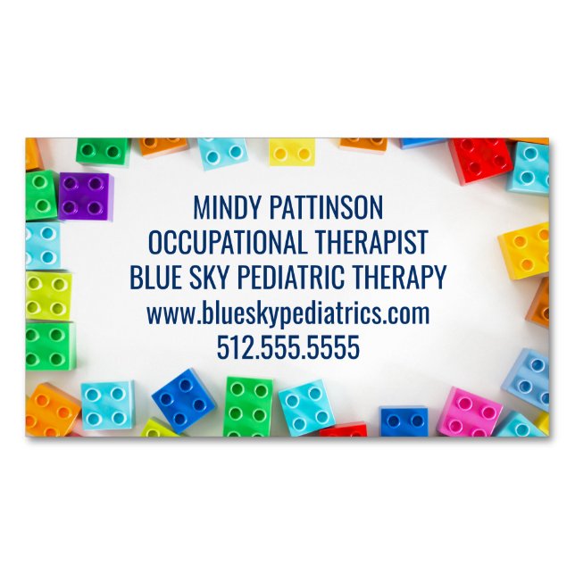Pediatric Occupational Therapist Building Blocks Business Card Magnet (Front)