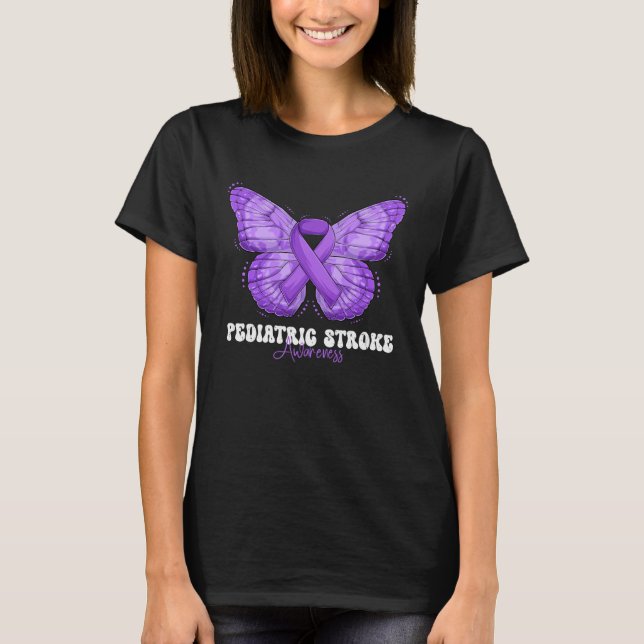 Pediatric Stroke Awareness Month Purple Ribbon But T-Shirt (Front)