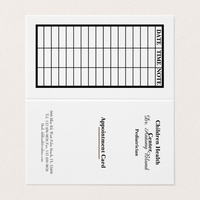 Pediatrician Appointment Card (Outside Unfolded)