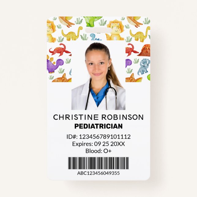 Pediatrician Cute Dinosaur Photo Badge (Front)
