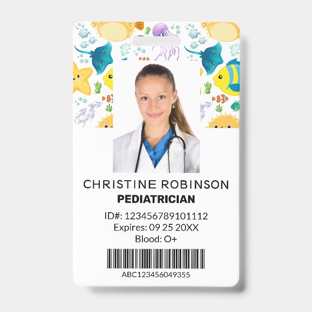 Pediatrician Cute Sea animals Photo Badge (Front)
