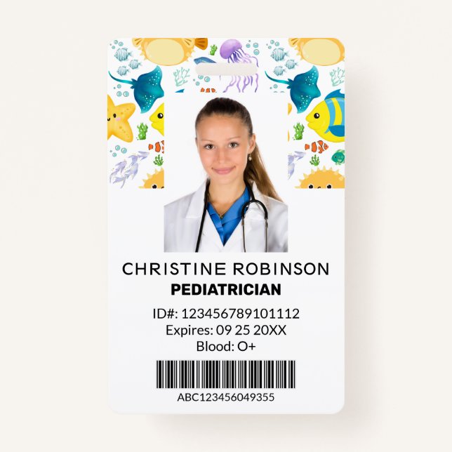 Pediatrician Cute Sea animals Photo Badge (Front)