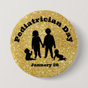 Pediatrician Day Button with Silhouettes of Kids