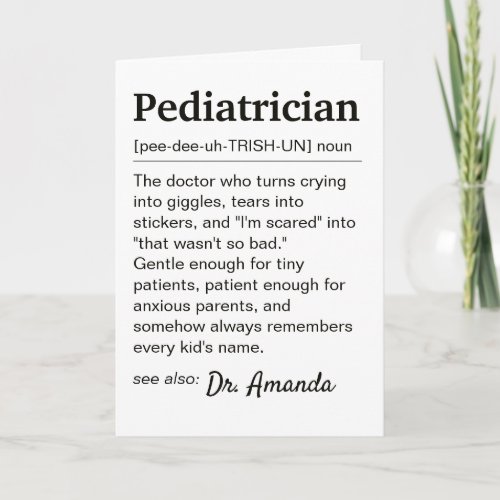 Pediatrician Definition Personalized Thank You Card