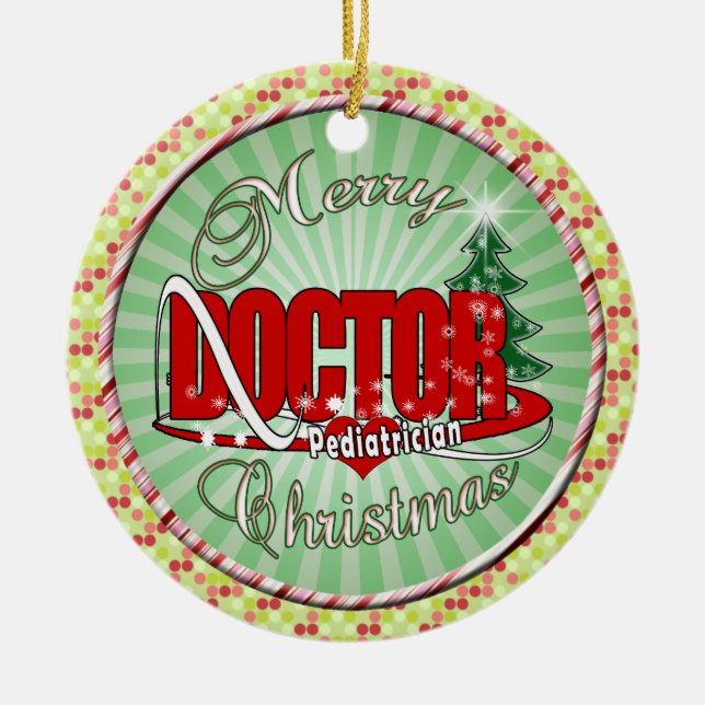 PEDIATRICIAN DOCTOR MERRY CHRISTMAS CERAMIC ORNAMENT (Front)