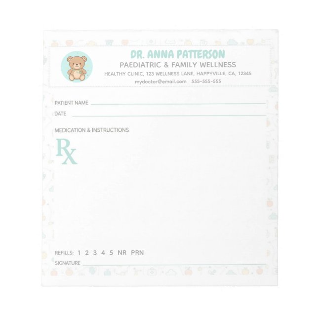 Pediatrician Doctor Prescription Notepad (Front)