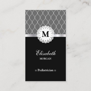 Pediatrician Elegant Black Lace Pattern Business Card by CardHunter at Zazzle