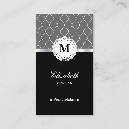 Pediatrician Elegant Black Lace Pattern Business Card