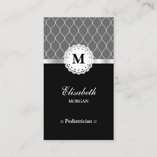 Customizable Pediatrician Elegant Black Lace Pattern Business Card