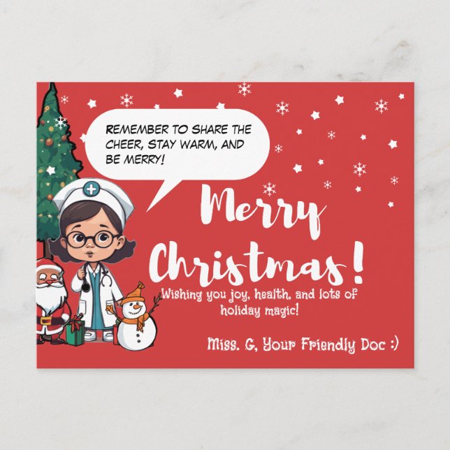 Pediatrician | Festive Christmas Greeting for Kids Holiday Postcard (Front)