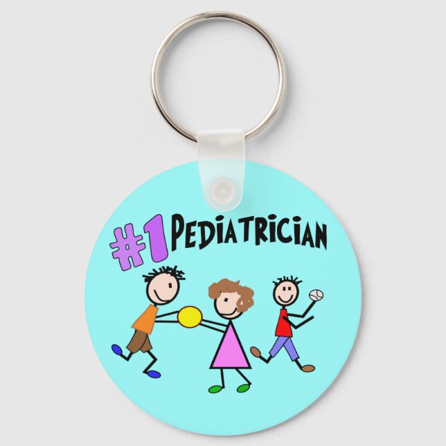 Pediatrician Gifts "# 1" Stick People Design Keychain (Front)