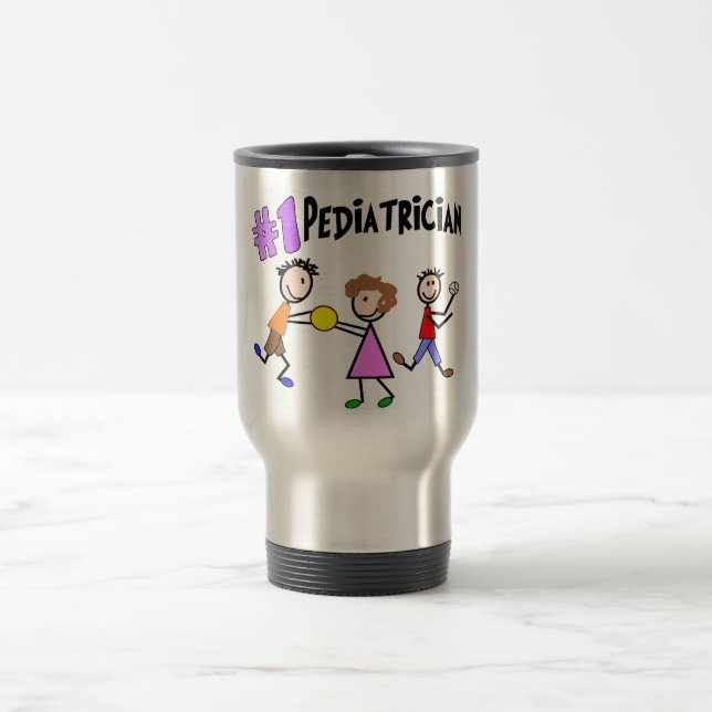 Pediatrician Gifts "# 1" Stick People Design Travel Mug (Center)