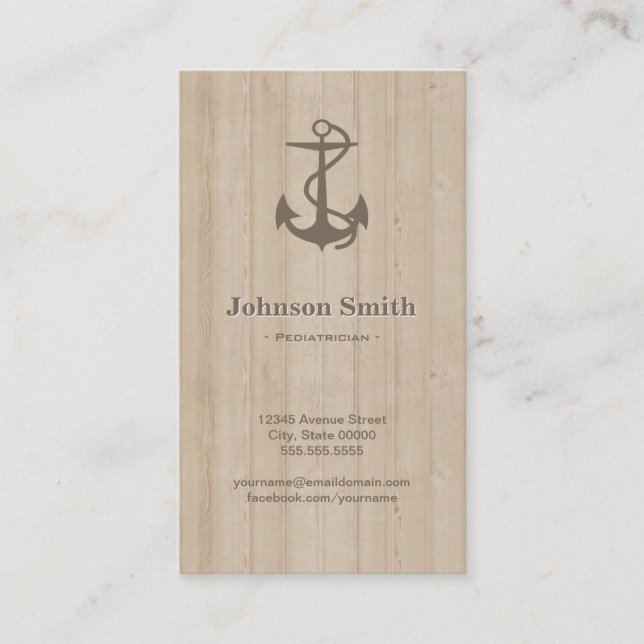Pediatrician - Nautical Anchor Wood Business Card (Front)