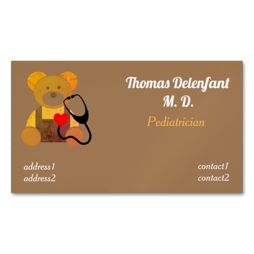 Pediatrician _  orange teddy  _ stethoscope business card magnet