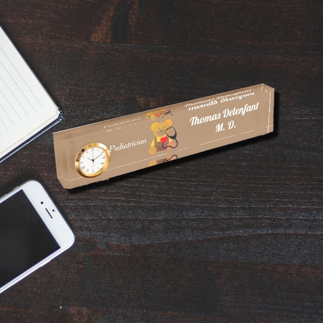 Pediatrician -  orange teddy  - stethoscope desk name plate (Creator Uploaded)