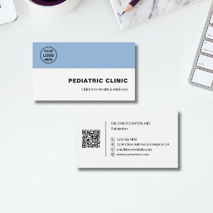 Pediatrician Pediatric Clinic Doctor Logo QR  Business Card