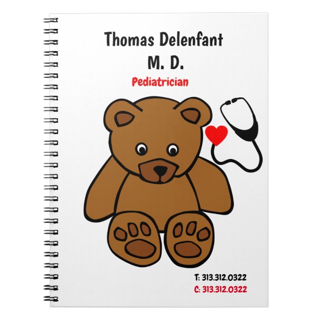 Pediatrician - teddy  and heart stethoscope  notebook (Front)