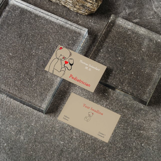 Pediatrician - teddy  and stethoscope business car business card (Creator Uploaded)