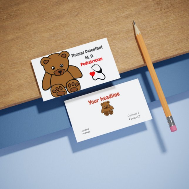 Pediatrician - teddy  and stethoscope business card (Creator Uploaded)