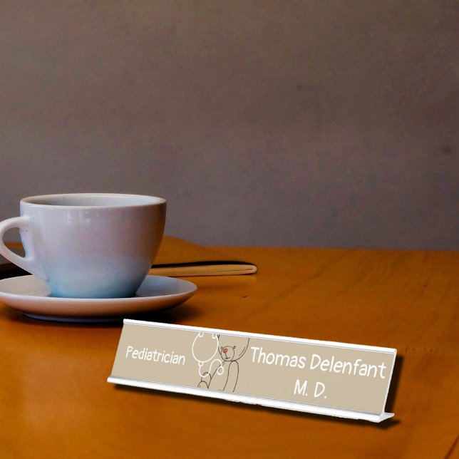 Pediatrician -  teddy  - stethoscope   desk name plate (Creator Uploaded)