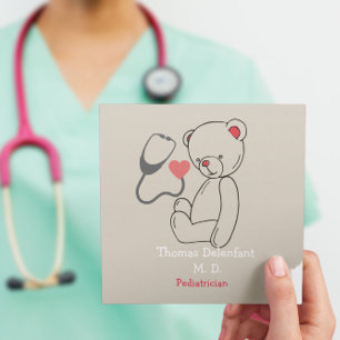 Pediatrician -  teddy  - stethoscope   square business card