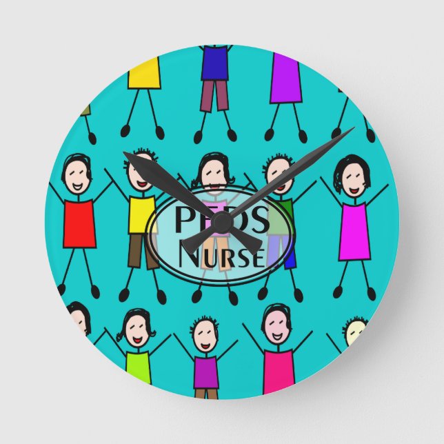 Pediatrics Nurse Stick Kids Design Round Clock (Front)