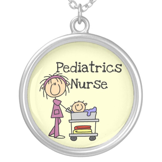 Pediatrics Nurse Tshirts and Gifts Silver Plated Necklace (Front)