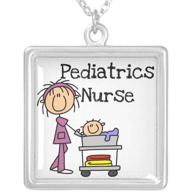 Pediatrics Nurse Tshirts and Gifts Silver Plated Necklace (Front)