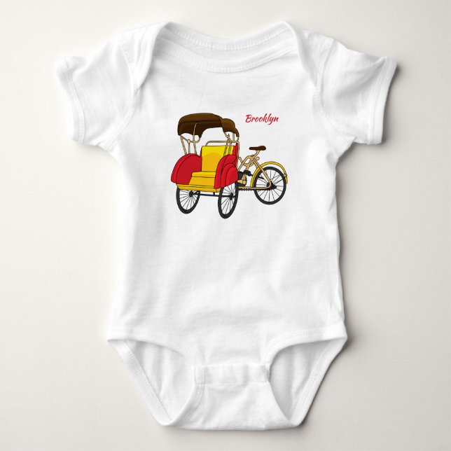 Pedicab rickshaw cartoon illustration baby bodysuit (Front)
