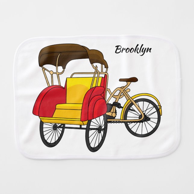 Pedicab rickshaw cartoon illustration baby burp cloth (Front Horizontal)
