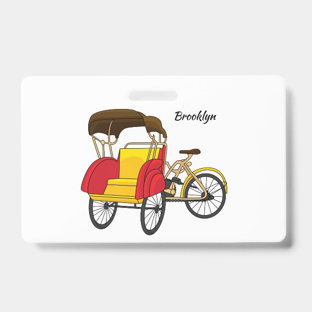 Pedicab rickshaw cartoon illustration badge (Front)