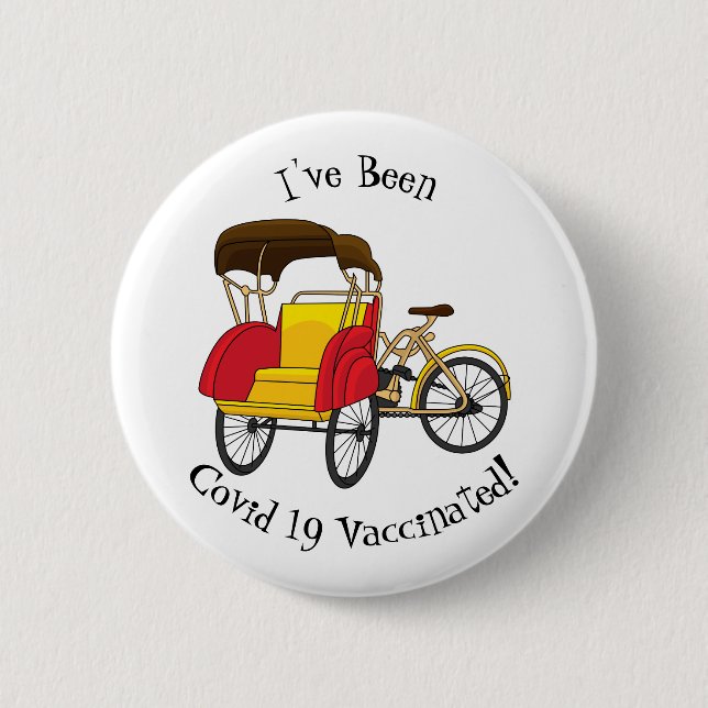Pedicab rickshaw cartoon illustration button (Front)