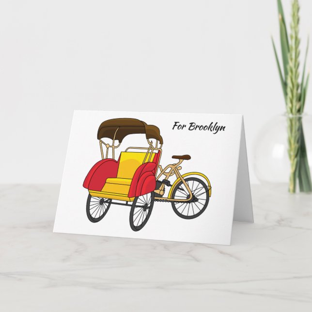 Pedicab rickshaw cartoon illustration card (Front)