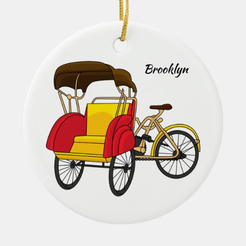 Pedicab rickshaw cartoon illustration ceramic ornament