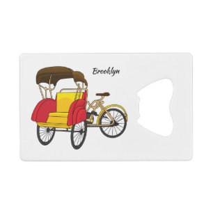 Pedicab rickshaw cartoon illustration credit card bottle opener