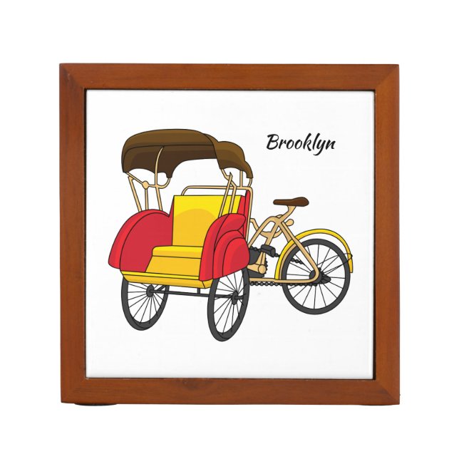 Pedicab rickshaw cartoon illustration desk organizer (Front)