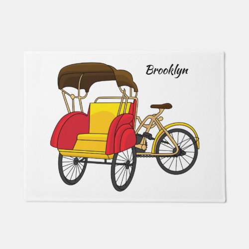Pedicab rickshaw cartoon illustration doormat