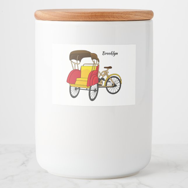 Pedicab rickshaw cartoon illustration food label (Front)