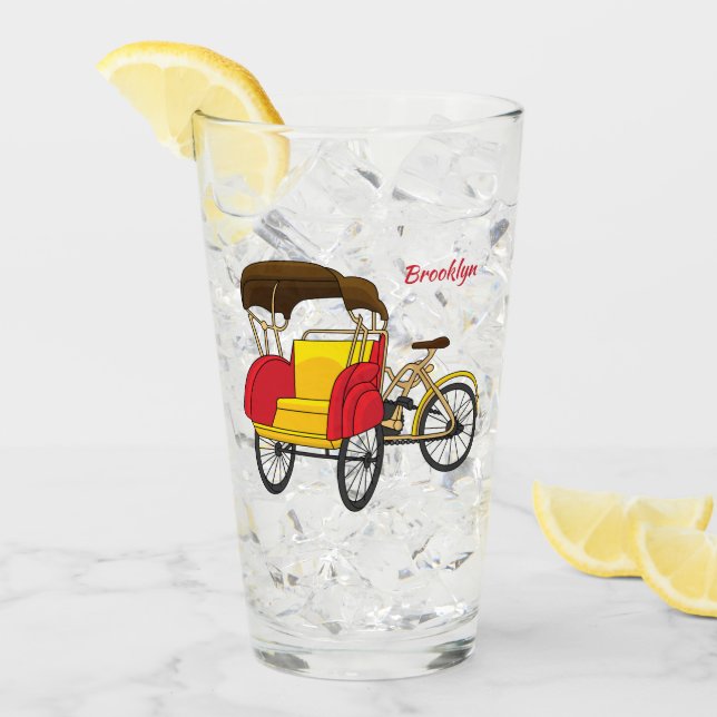 Pedicab rickshaw cartoon illustration glass (Front Ice)