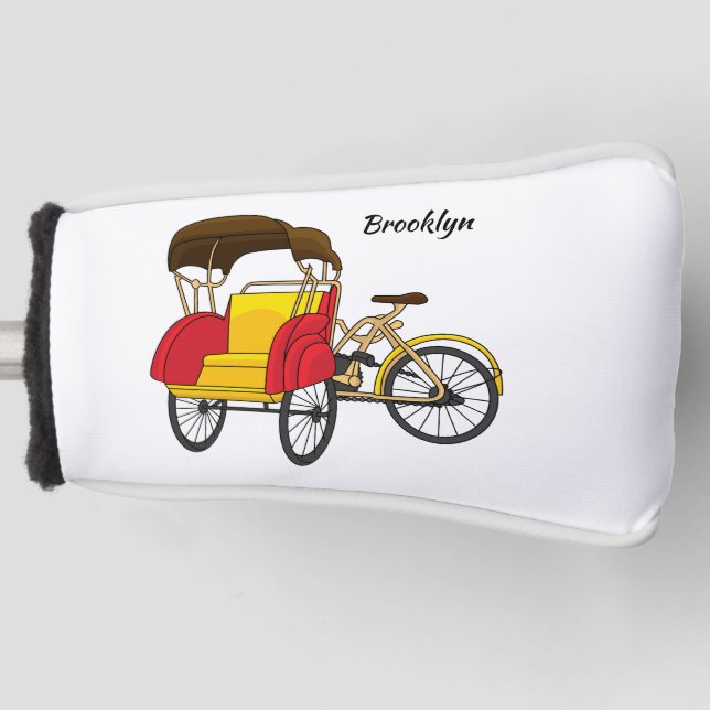Pedicab rickshaw cartoon illustration golf head cover (Front)