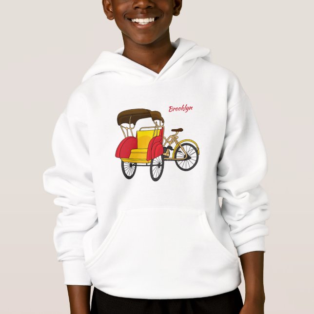 Pedicab rickshaw cartoon illustration hoodie (Front)