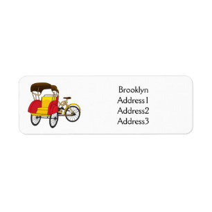 Pedicab rickshaw cartoon illustration label