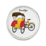 Pedicab rickshaw cartoon illustration lapel pin