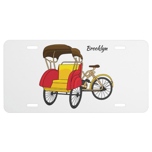 Pedicab rickshaw cartoon illustration  license plate (Front)