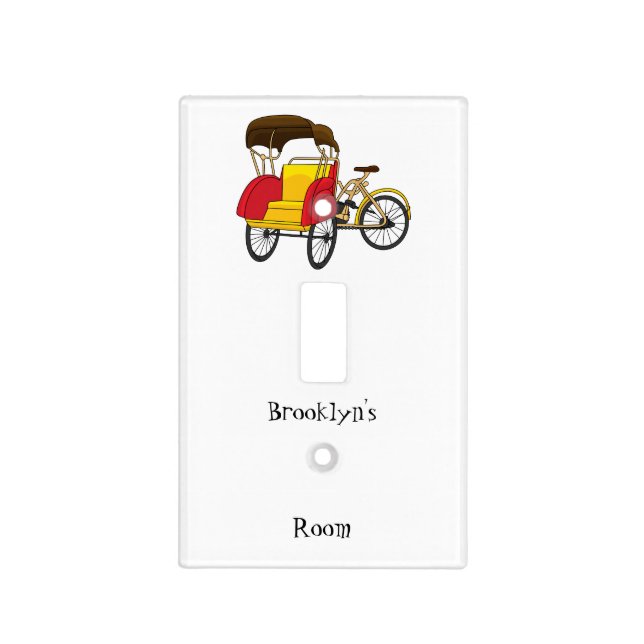 Pedicab rickshaw cartoon illustration light switch cover (Front)
