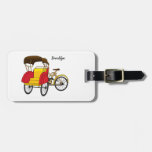 Pedicab rickshaw cartoon illustration luggage tag