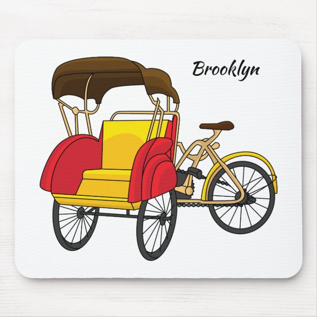 Pedicab rickshaw cartoon illustration mouse pad (Front)