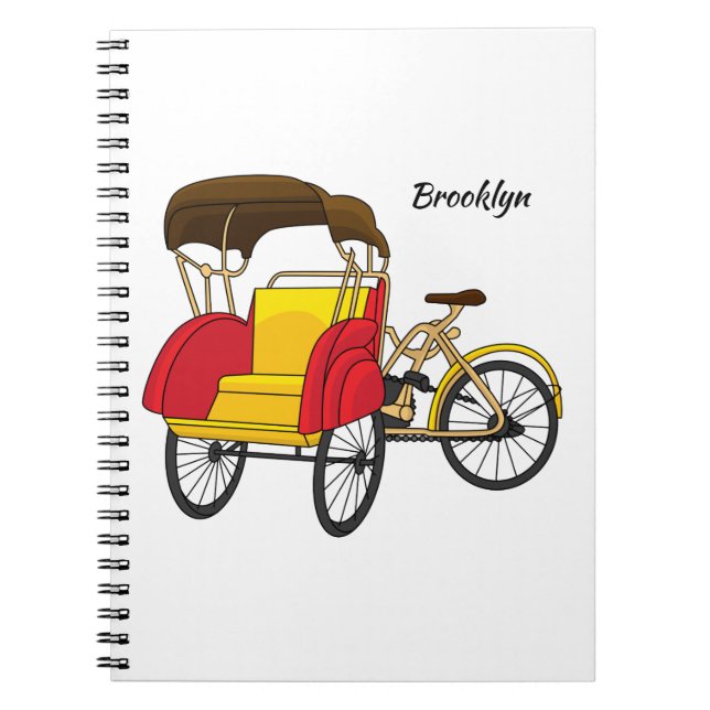 Pedicab rickshaw cartoon illustration notebook (Front)